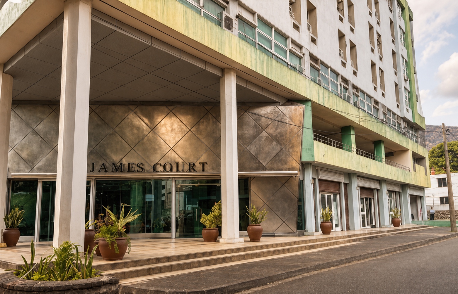 The entrance of St James Court on St Denis Street, Port-Louis, the building housing the chambers