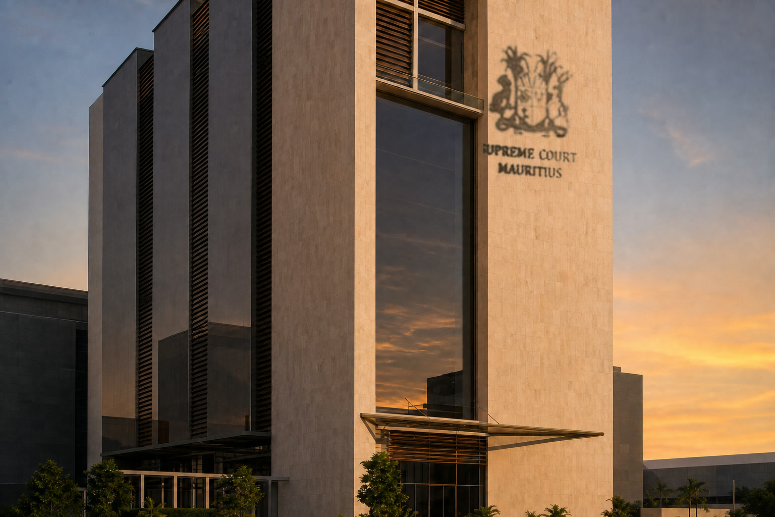 The Supreme Court of Mauritius building in Port-Louis at dusk