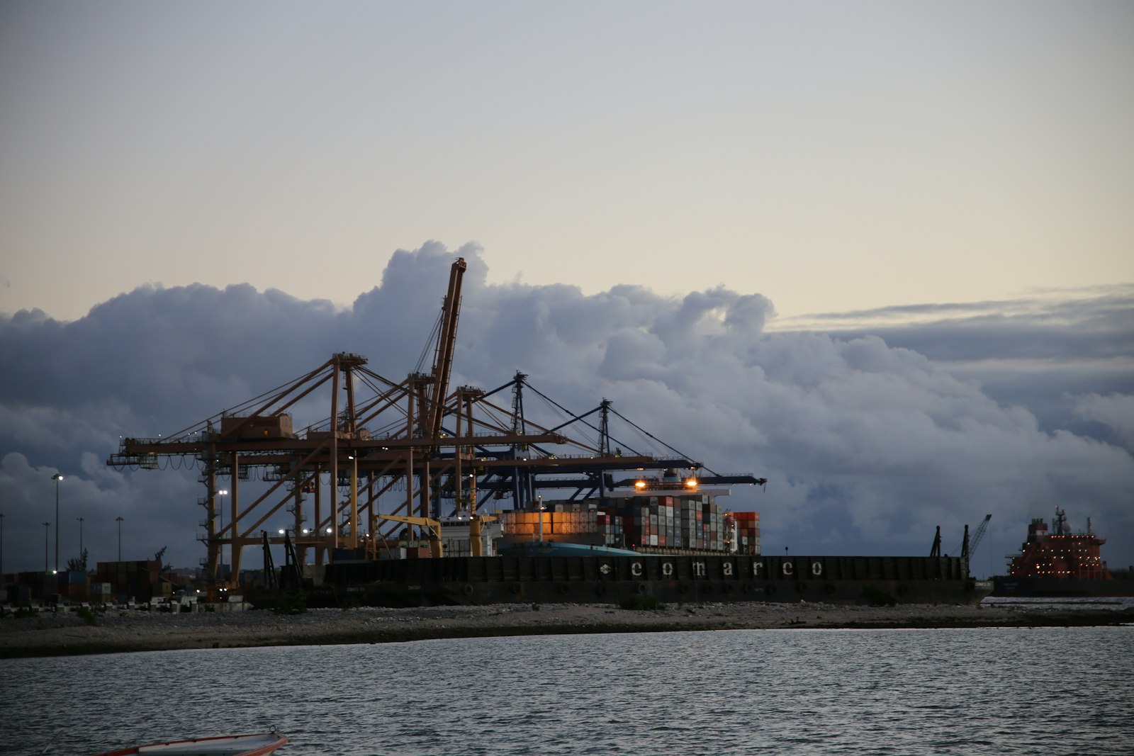 Port-Louis harbour and city at dusk